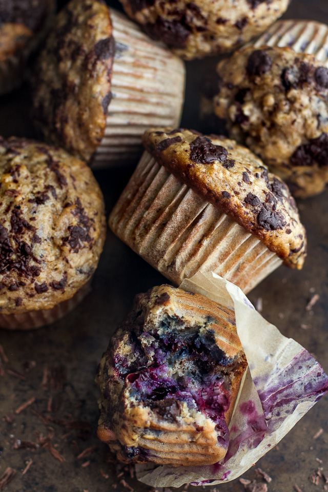 Dark Chocolate Blueberry Banana Oat Muffins