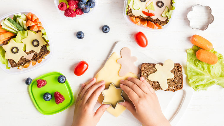 School Lunch Box For Kids. Cooking. Child's Hands. Flat Lay